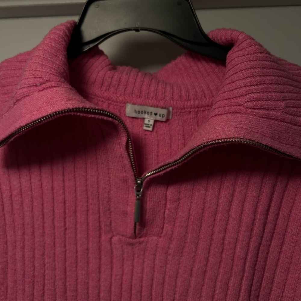 Pink Ribbed Half-Zip Sweater - Picture 3 of 7